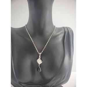 Vintage Lia Sophia Necklace Silver Tone Black Teardrop Diamond Mother of Pearl